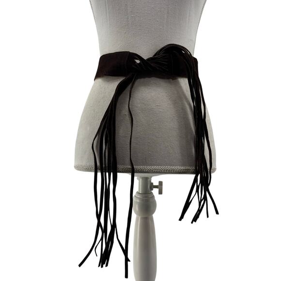 Womens Brown Suede Fringe Belt One Size Two Tone Casual Tie - Picture 1 of 11
